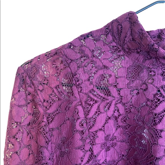 PURPLE LACE SEE-THROUGH LONG SLEEVE TOP, HIGH NECK WITH ZIPPER, SIZE SMALL - Picture 6 of 6